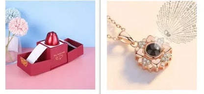 Valentine's Day metal rose jewelry gift box necklace with adjustable crystal design