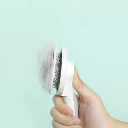 Round Handle Pet Passage Comb with stainless steel needles and self-cleaning feature