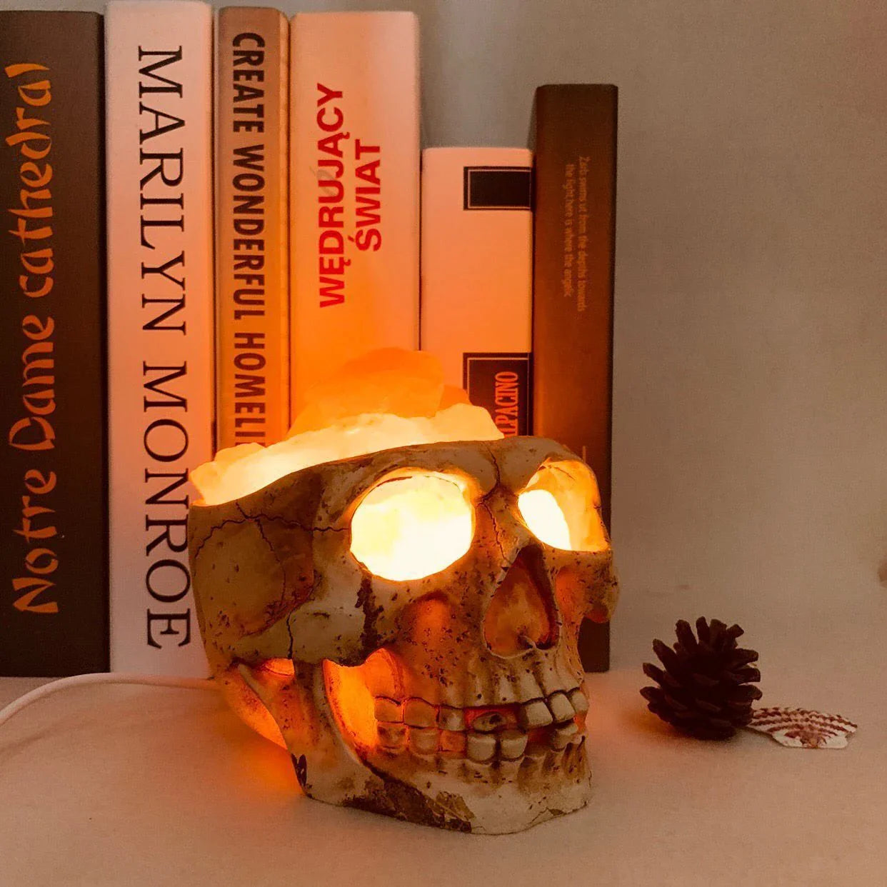 Himalayan Salt Lamp with Skull Design: Air Purifier, Dimmable Lighting, Stress Relief