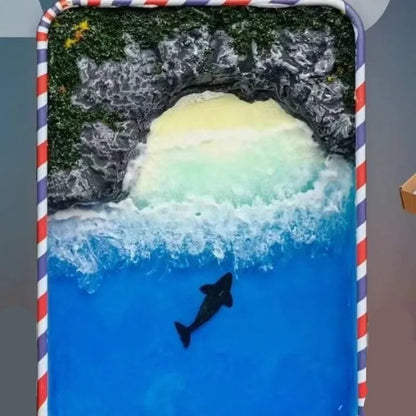 DIY bamboo marine landscape handmade model ornament with whales and sand details, approximately 15-20cm long