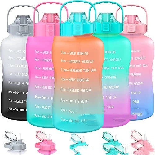 2.2L Half Gallon Plastic Water Bottle with time markers and gradient colors