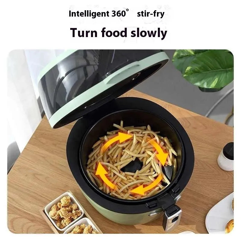 Air fryer oven with visible window, 8-litre capacity, nano-ceramic coating liner, and mechanical buttons on display
