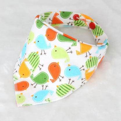 Cotton bandana baby bib, 95% cotton, 42cm, sweat absorbent, colourful designs like Pineapple and Dinosaur