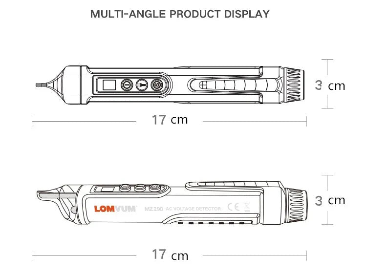 Black voltage detection pen with sensor tip for electrical line testing and status identification