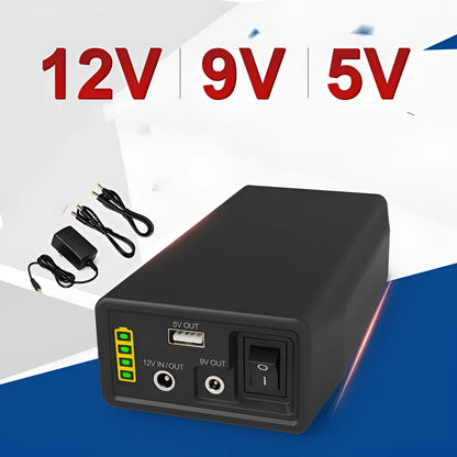 LF4100 compact black 12V lithium iron phosphate battery with output ports and included charger.
