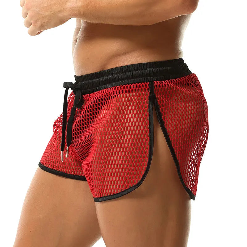 Men's loose fit polyester boxers in solid black, white, grey and red colours