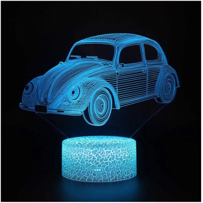 3D LED table lamp with colourful acrylic shade and touch remote controls on black base
