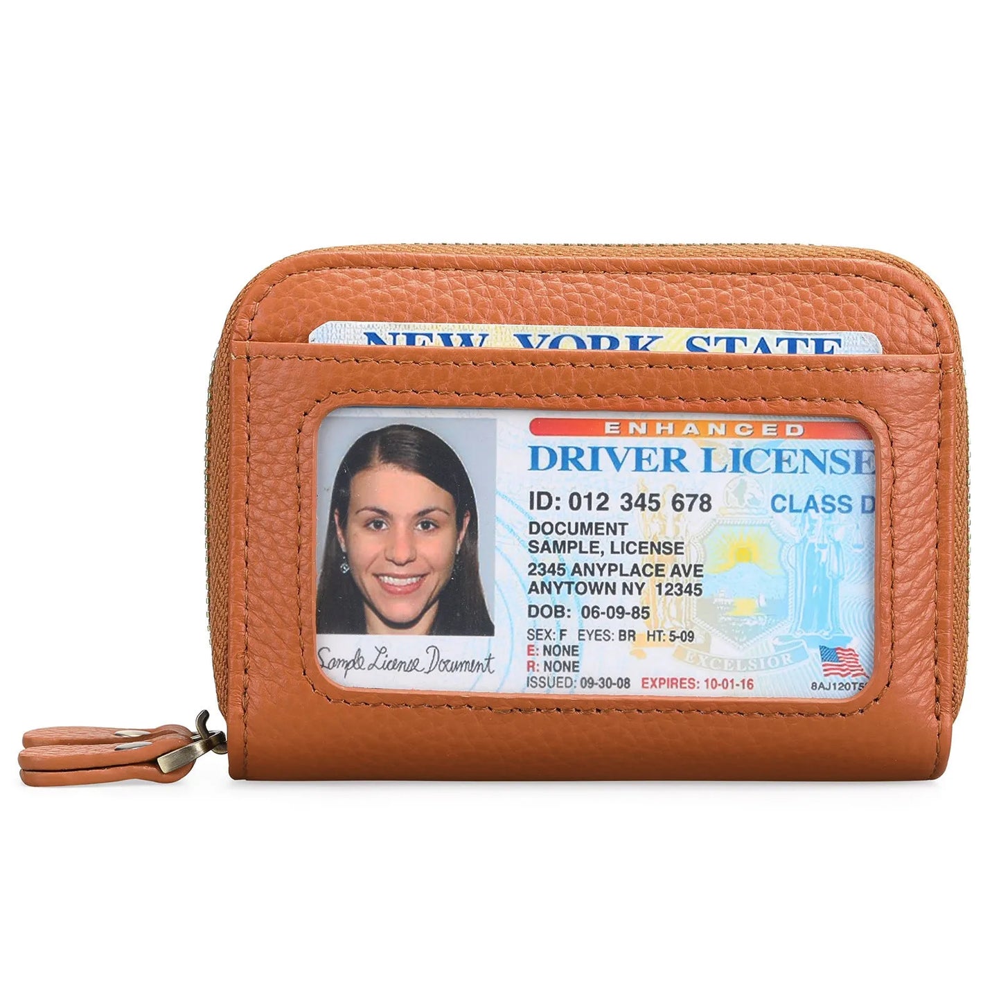 Genuine cowhide leather expanding card holder wallet with zipper closure in multiple colour options