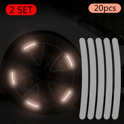 20-piece car wheel hub reflective stickers in multiple colours including fluorescent, rainbow and standard options