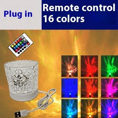 Bedroom projection night light showing water ripple and starry sky effects with remote control