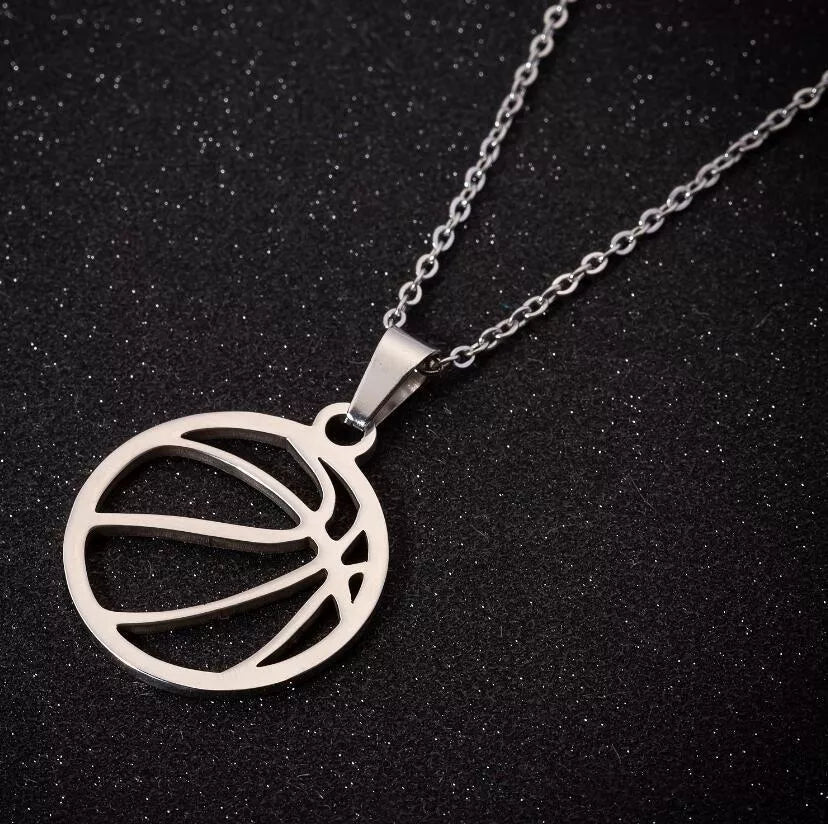 Stainless steel volleyball necklace in gold or silver finish, perfect for sports enthusiasts