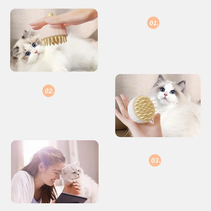 Green silicone pet bath brush with soft fingers and drain holes for washing dogs and cats