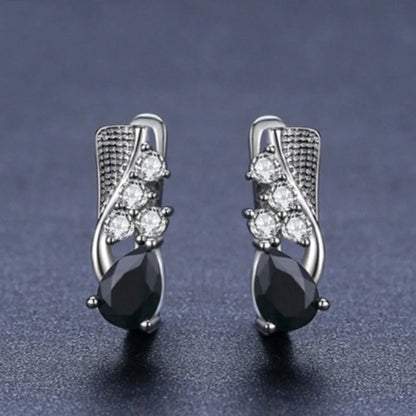 Elegant black drop-shaped rhinestone earrings for women, perfect for adding sparkle to any outfit.