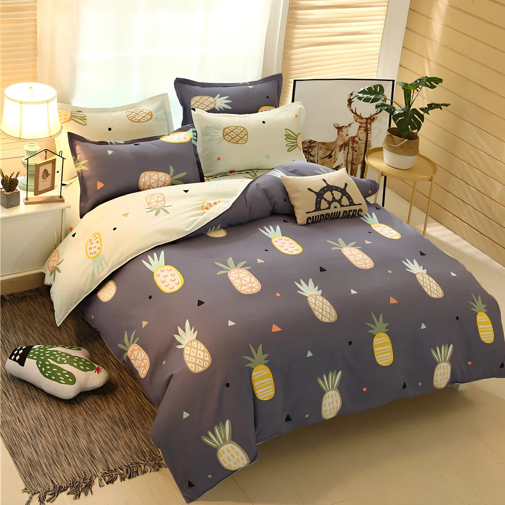 Cashmere cotton bedding set with reactive printed floral pattern in twill weave construction