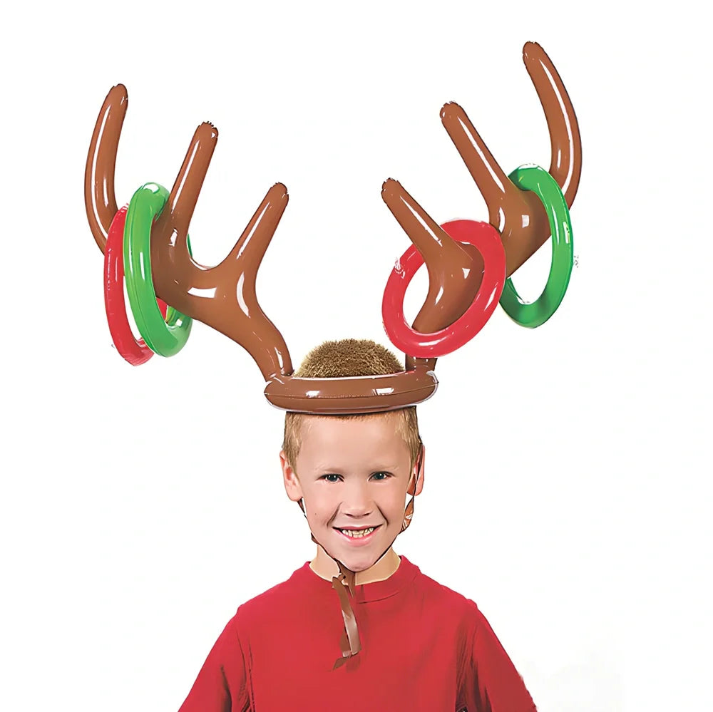 Christmas inflatable reindeer antler hat ring toss game with 80cm antlers and coloured throwing rings