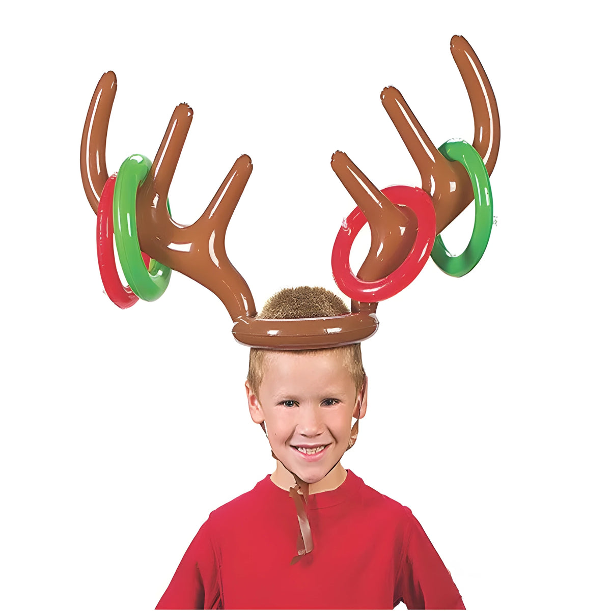 Inflatable Christmas reindeer antler hat ring toss game with 80cm antlers and red and green throwing circles