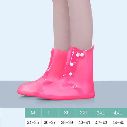 White high top PVC waterproof shoe cover for women with anti-skid sole.