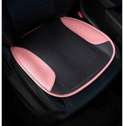 USB ventilated car seat cushion in black suede material with cable, placed on a car seat.