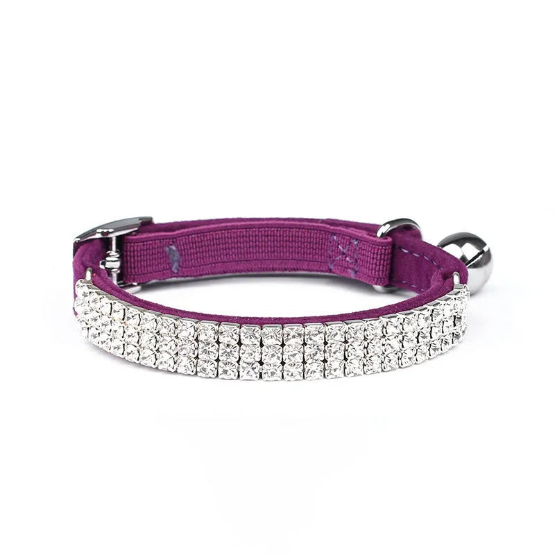 Red velvet cat collar with rhinestone detailing showing 1cm width and adjustable buckle for 20-30cm length fitting