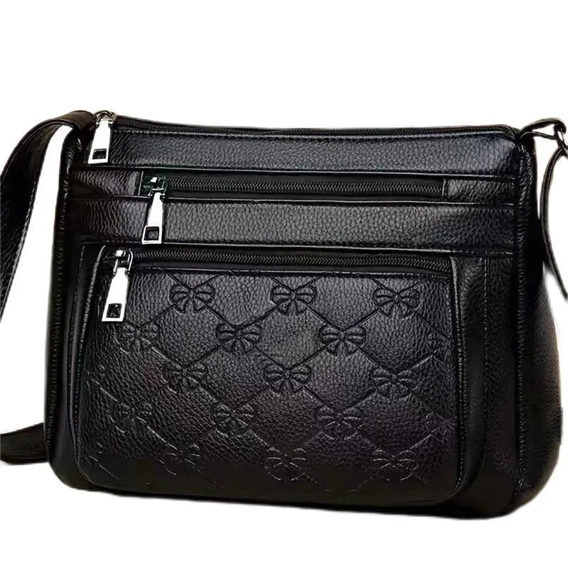 Butterfly black women's crossbody bag with horizontal square shape and embossed pattern