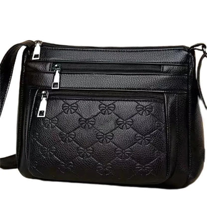 Butterfly black women's crossbody bag with horizontal square shape and embossed pattern