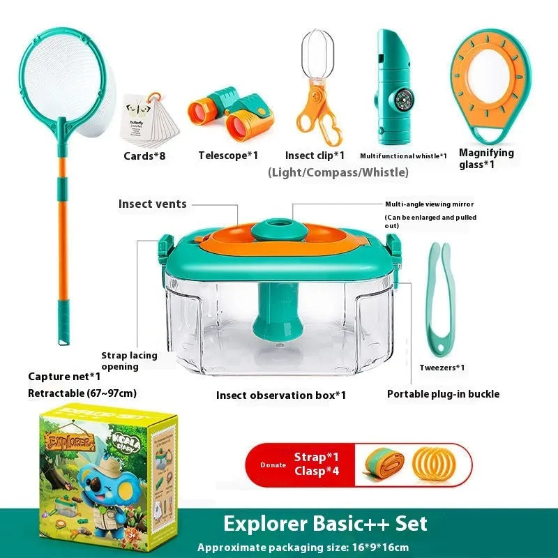 Plastic insect observation box for children with retractable catch net and multi-piece set options