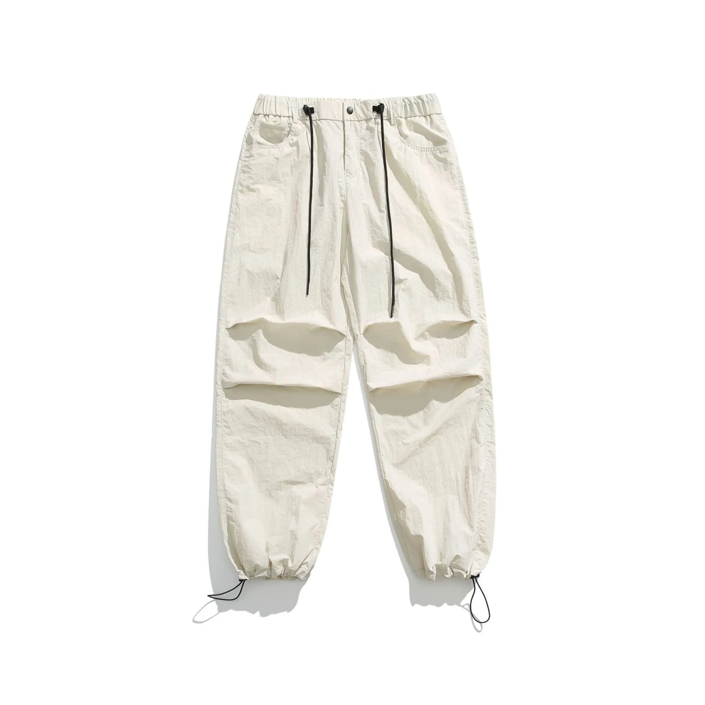 Men's loose straight-leg casual pants in thin ice silk fabric shown in black colour