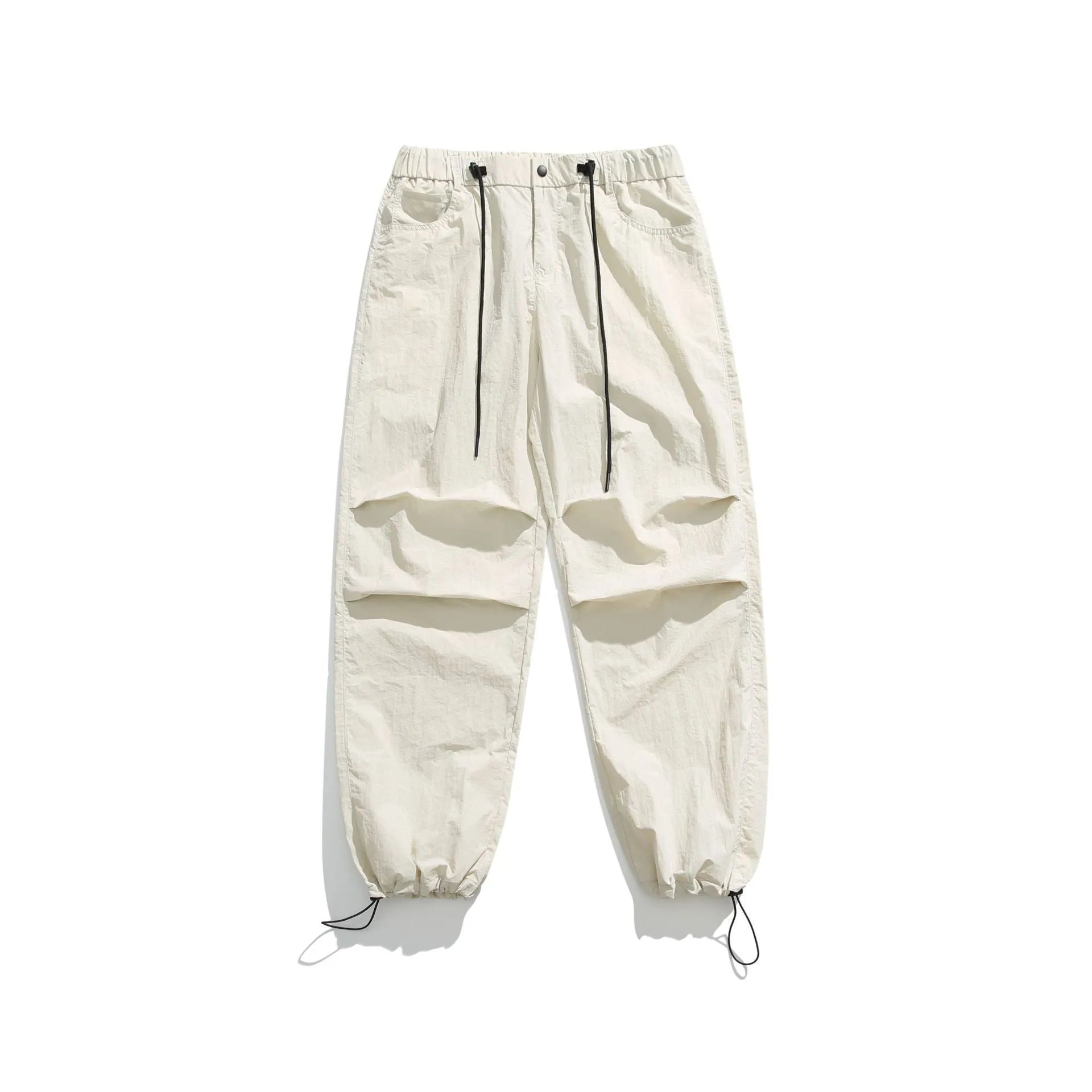 Men's loose straight-leg casual pants in thin ice silk fabric shown in black colour