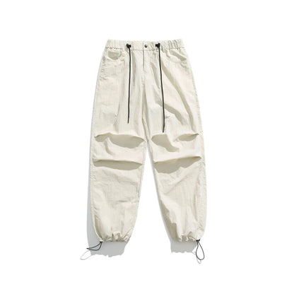 Men's loose straight-leg casual pants in thin ice silk fabric shown in black colour