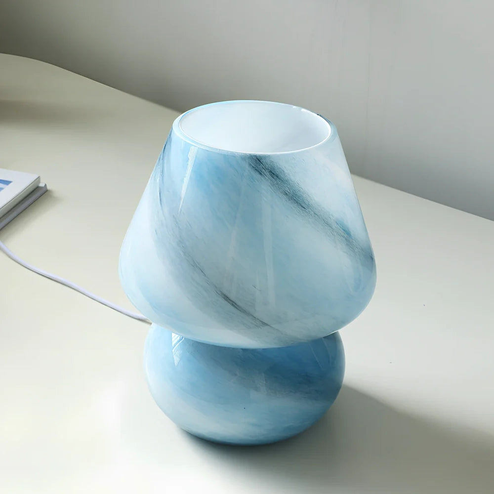 19cm tall glass table lamp with push-button switch and USB port in selected colour option