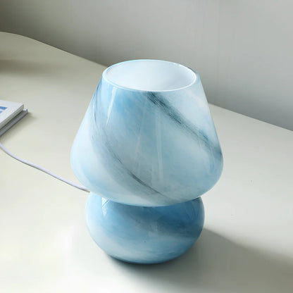 19cm tall glass table lamp with push-button switch and USB port in selected colour option