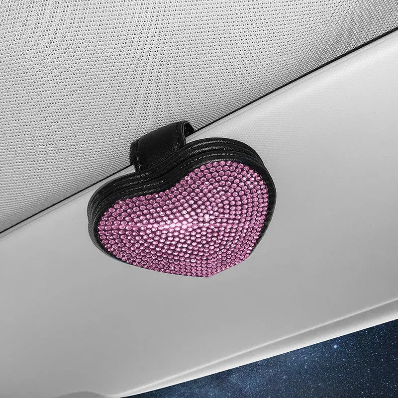 Car sun visor storage clip with diamond design measuring 8.0 by 7.3 cm with magnetic closure