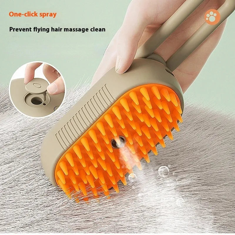 Dog grooming spray bottle and massaging comb kit on a white background.