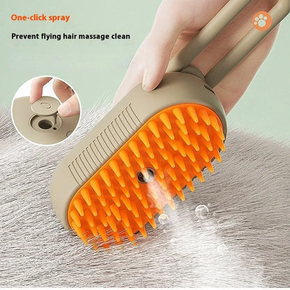 Dog grooming spray bottle and massaging comb kit on a white background.