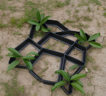 Black plastic goose pattern concrete mould measuring 42x43cm for garden pathways