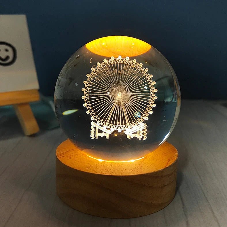 White crystal ball night light with USB plug showing uniform illumination and decorative design options