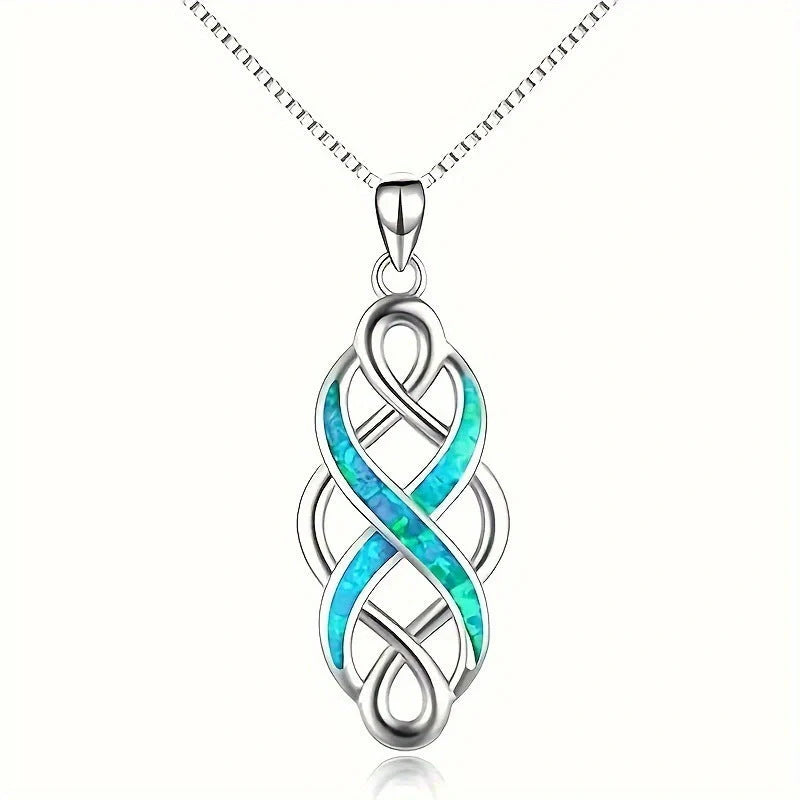 Irish Celtic Knot Pendant Necklace in blue alloy with cross chain style