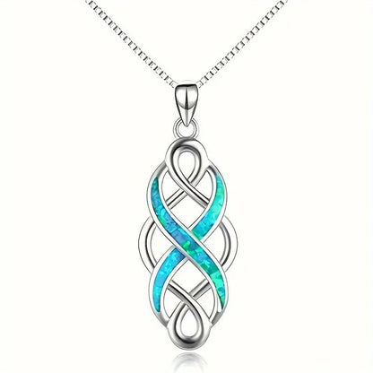 Irish Celtic Knot Pendant Necklace in blue alloy with cross chain style