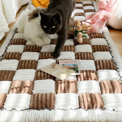 Plush Bedside Mats Non-slip Rectangular Carpet in deep coffee color