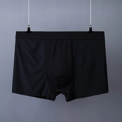 Men's plus size boxer shorts in black, modal cotton blend, breathable mesh, mid waist, sizes XL-7XL