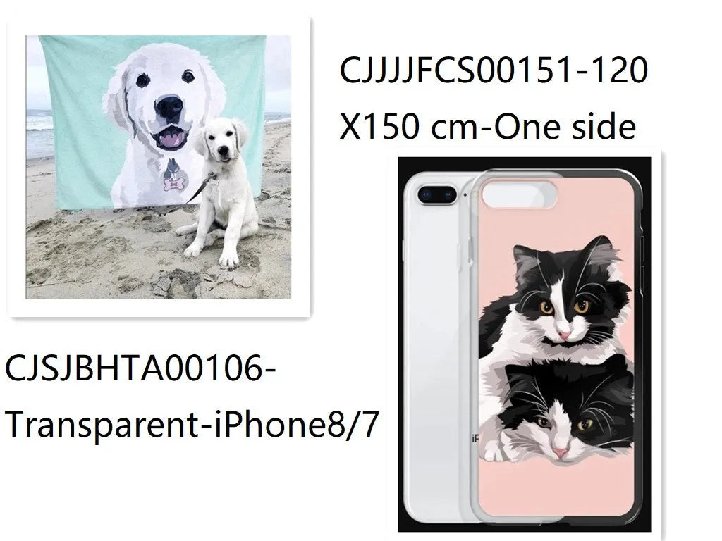 Custom flannel blanket with personalised design beside matching transparent TPU phone case