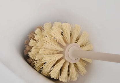 Wooden toilet brush with 360 degree bristles and natural beech handle for bathroom cleaning