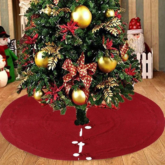 Wine red Christmas tree skirt with 120cm diameter covering tree base with festive decor