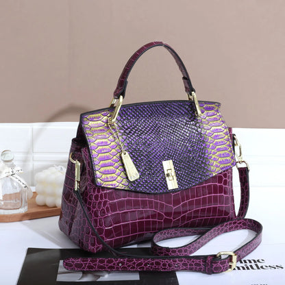 Women's colourful crocodile pattern crossbody handbag with snake print in horizontal square shape