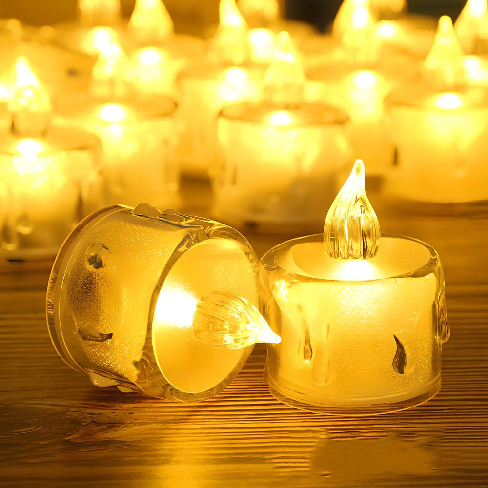 Electronic LED candle lamp with warm white illumination, 3.6cm diameter transparent design