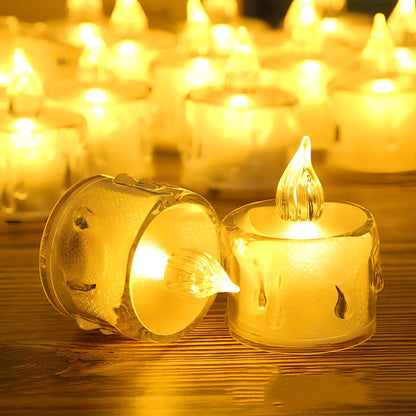 Electronic LED candle lamp with warm white illumination, 3.6cm diameter transparent design