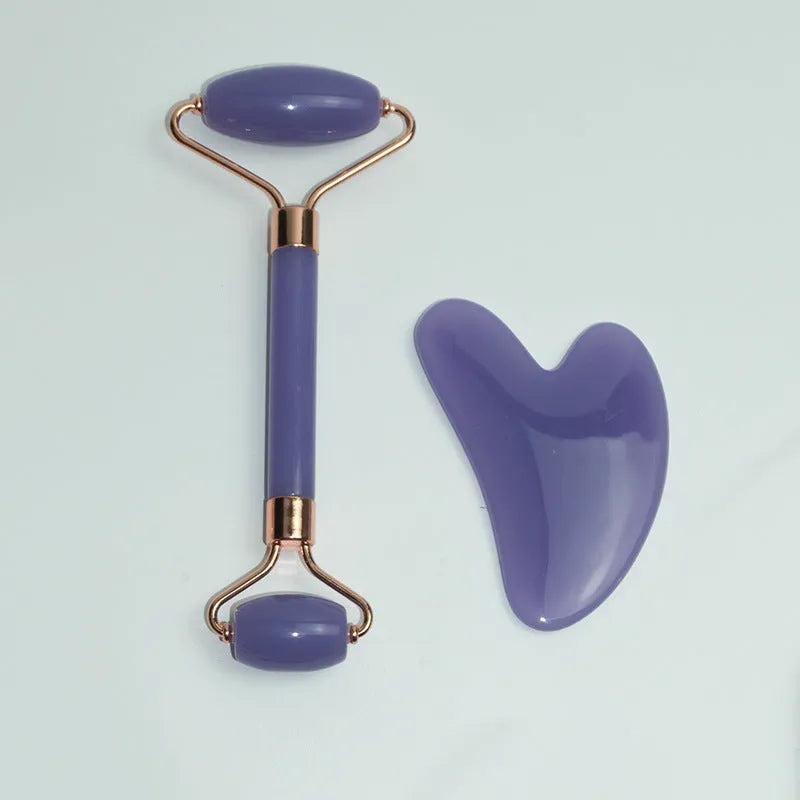 3cm heart-shaped stainless steel facial massage roller and scraping plate set with acupoint map
