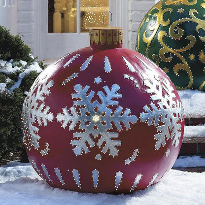 Vibrant, inflatable Christmas ornaments in various holiday designs for outdoor decoration