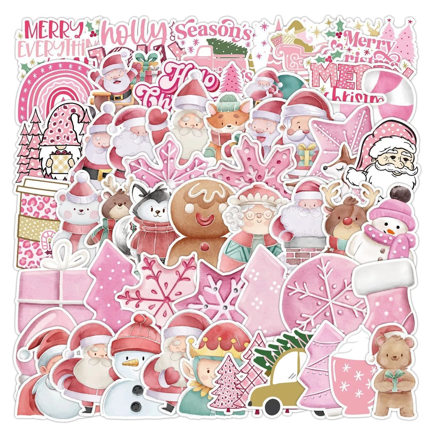 Pack of 50 cute Christmas decoration waterproof vinyl stickers for car, phone, laptop.