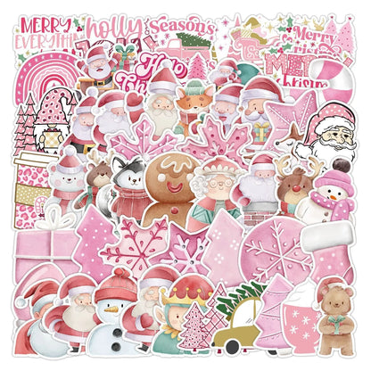 Pack of 50 cute Christmas decoration waterproof vinyl stickers for car, phone, laptop.